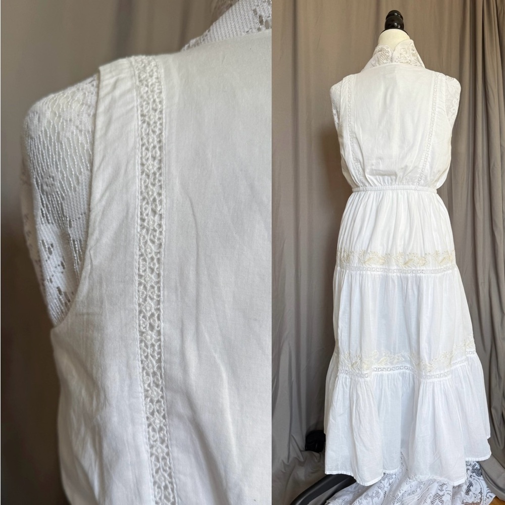 JOIE 100% Cotton Sleeveless Tiered Embroidered Long Length Midi Dress - S/M - Picture 6 of 14